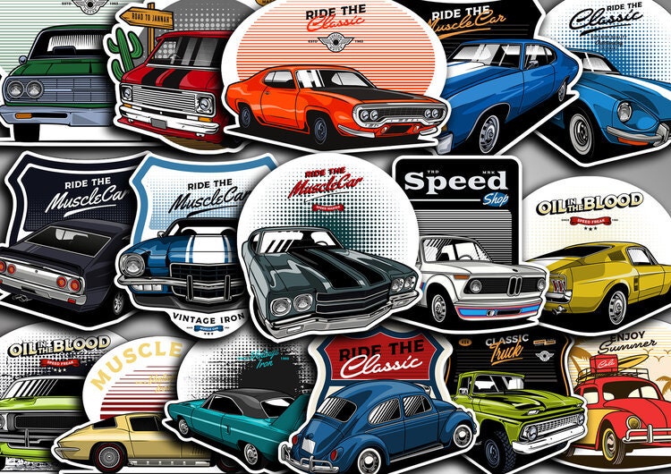 Classic Cars Sticker Sets Collectors, Waterproof, UV Protection, Die Cut,  Gift 