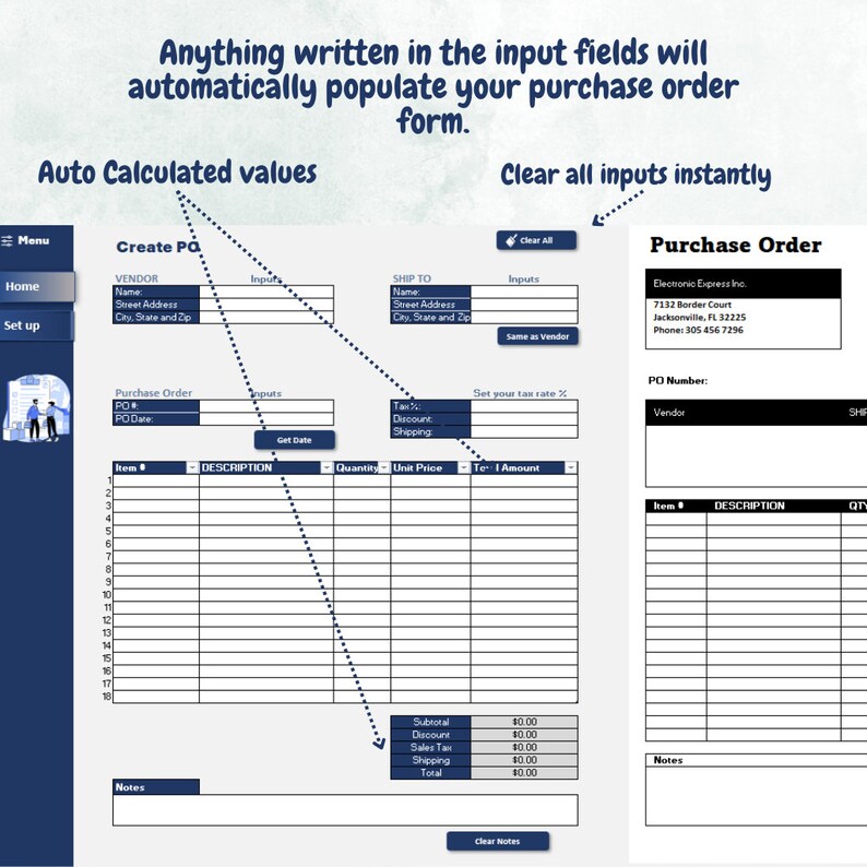 Purchase Order Template: Excel PO Generator (digital Download) - Etsy