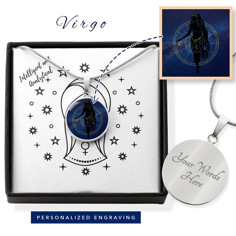 Zodiac Sign Jewelry Virgo zodiac sign pendant Horoscope Constellation Jewelry Gift Zodiac Necklace custom engraving