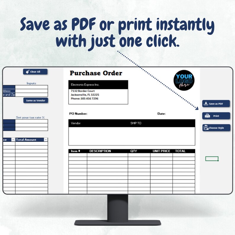 Purchase Order Template: Excel PO Generator (digital Download) - Etsy