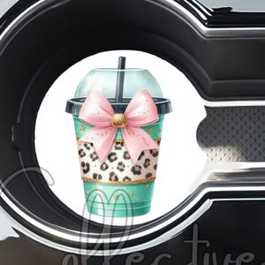 Conjunto de 2 porta-copos natalinos para carro com estampa de leopardo azul-petróleo | Acessórios femininos para carro | Presente de Natal em cerâmica ou neoprene para ela