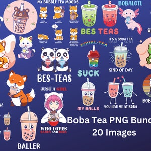 Boba Tea Bubble Tea Digital Design Image Bundle - 20 PNG Images