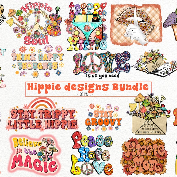 Hippie Sublimation Bundle PNG Digital Download T-Shirt Tumbler Canvas Print