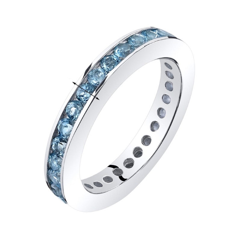 Anniversary Stacking Band 1.25 carat Round cut London Blue Topaz Wedding Band 14k Solid White Gold Channel Set Eternity Band Gift For Her