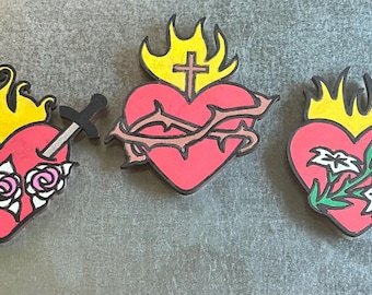 Sacred Hearts of the Holy Family – Laser-Cut Hand-Painted Wooden Magnets