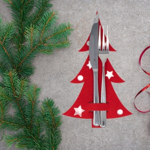 2 pieces cutlery holder, Christmas, Christmas tree, felt, table decoration, winter decoration, Christmas tree, cutlery bag