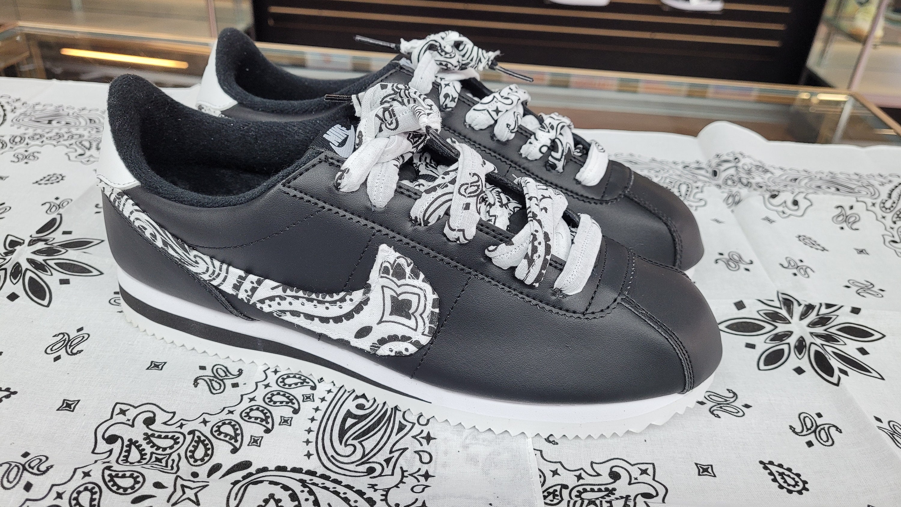 Custom Black Nike Cortez White Bandana Swoosh laces and old Etsy