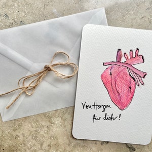 Postkarte mit Grußkarte Umschlag Von Herzen für dich Handbemalt Unikat 10,5x14,8cm