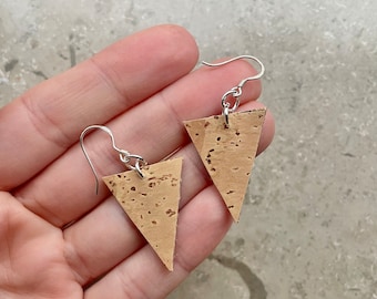 Jewelry Earrings Hanging Earrings 1 Pair Cork Silver 925 Triangle Geometric Light Sand Natural Boho