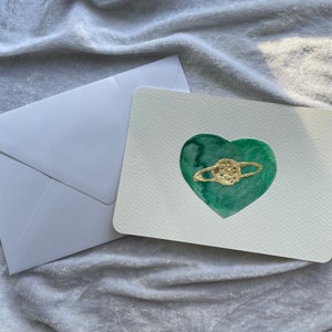 Handbemalte Postkarte mit Umschlag Grußkarte Weihnachtskarte Geburtstag Hochzeit PLANET LOVE 10,5x14,8cm