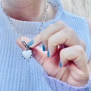 Halskette Edelstahl Herz Glas Weiß Schwarz Punkte Gliederkette Für Ihn Sie Damen Herren L 46,5cm Accessoires Schmuck Elegant Kette