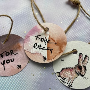 Gift Tags Round Hand Painted Watercolor Acrylic Paper Set of 3 Easter For You Bunny image 2