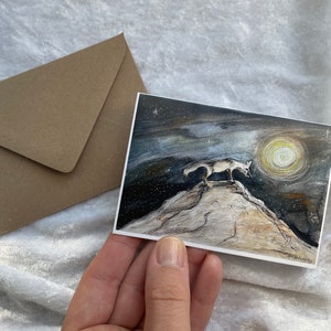Klappkarte Der Fuchs Nacht Mond Verträumt Einladungskarte Geburtstag Weihnachten Gefalzt 7,3x10,5cm Mit Umschlag Besonderes Geschenk