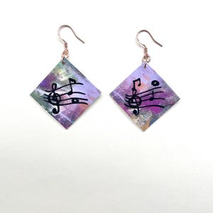 Kunstvoller Papierschmuck Noten Ohrringe Hänger Silber 925 Rosevergoldet Druck Lieblingsfarben Pt.1 Quadrat Geometrisch Leicht Schmuck
