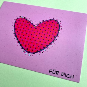 Postkarte FÜR DICH Kunstdruck Digitaldruck Print Herz Punkte Pink Abstrakt A6 Weihnachten Geburtstag Valentinstag Muttertag Grußkarte