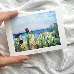 Postkarte Triest Italien Rose Malerei Illustration Kunstdruck Digitaldruck Print Landschaft Mediterran A6 Geburtstag Freundschaft Urlaub