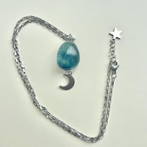 Halskette Edelstahl Fluorit Mond Stern Anhänger Für Ihn Sie Damen Herren L 50cm Boho Accessoires Schmuck