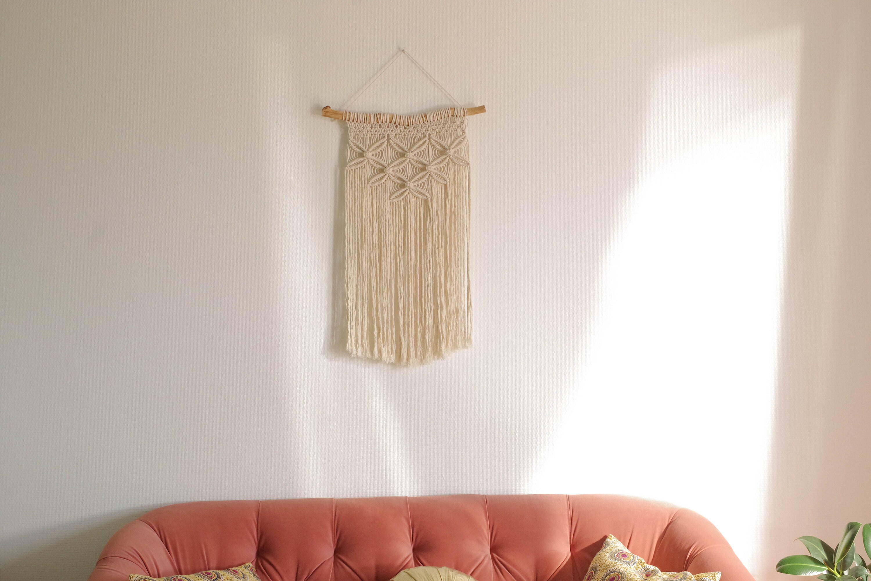 Macramé Mural en Coton Naturel - Décoration Fait Main France Suspension Moderne et Romantique avec A