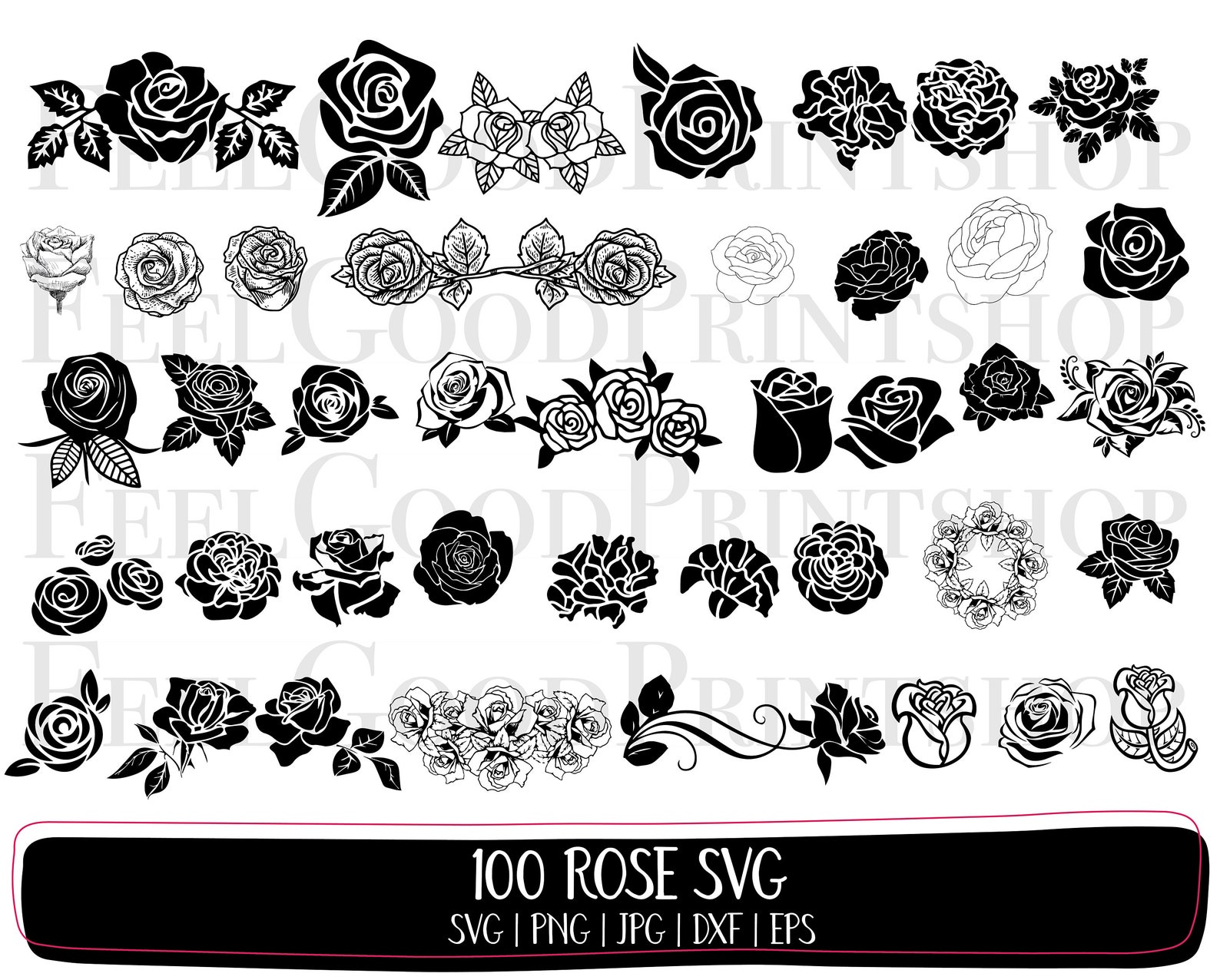 100 Rose Svg Bundle Flower Svg Roses Svg Rose Clipart Etsy | Images and ...