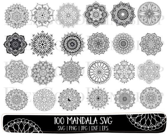 100 Flower Mandala Bundle SVG PNG JPG Mandala svg files for | Etsy