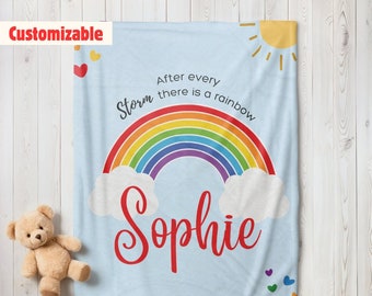 Manta de bebé arco iris personalizada, manta personalizada, manta de bebé, manta de bebé personalizada, manta de nombre de niños, arco iris de corazones, manta de arco iris