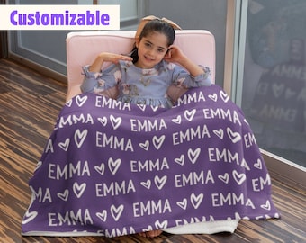 Couverture personnalisée, Couverture avec prénom coeur, Couverture avec prénom, Couverture pour bébé fille, Couverture pour bébé, Couverture pour enfant, Cadeau personnalisé, Cadeau personnalisé