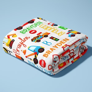 Custom Transportation Blanket Construction Blanket Custom Baby Boy Blanket Transportation Theme Toddler Personalized Blanket Cars Blanket