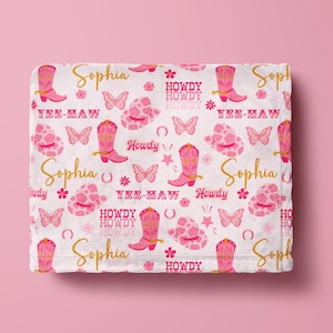 Custom Cowgirl Blanket Cowgirl Baby Blanket With Name Western Baby Blanket Cowgirl Boot Gift Kid Name Blanket Shower Gift Name Blanket