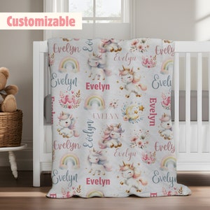 PERSONALIZED CUSTOM Unicorn BLANKET, Name Blanket, Custom Unicorn Blanket, Baby Girl Blanket, Rainbow Blanket for Kids, Custom Gift Blanket