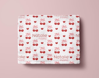 Kirsche personalisierte Decke Kundenspezifische Baby-Decke mit Namen niedliches Kleinkind-Geschenk-Baby-Dusche vorhanden Mädchen-Kinderzimmer-Raum-Dekor-Andenken