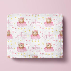 Manta de osito de peluche personalizada Manta de osito Regalo para baby shower Decoración de guardería con osito de peluche personalizado Envoltura para bebé niña Envoltura para osito de peluche Oso rosa