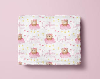 Personalized Teddy Bear Blanket Bear Blanket Baby Shower Gift Custom Teddy Bear Nursery Decor Baby Girl Swaddle Teddy Bear Swaddle Pink Bear