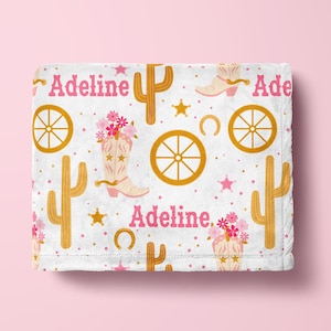 Custom cowgirl babydeken met naam western babydeken kraamcadeau nichtje baby meisje naam deken cowgirl boot cadeau kid naam deken