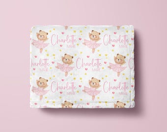 Personalized Teddy Bear Ballerina Blanket Teddy Bear Swaddle Pink Teddy Bear Blanket Teddy Bear Baby Shower Custom Teddy Bear Nursery Decor