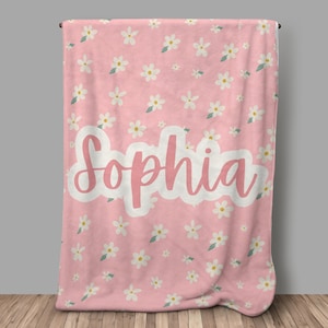 Manta con nombre de Daisy, manta personalizada con margaritas, manta personalizada, manta con nombre para niña, regalo para niña, bebé boho, manta con margaritas rosa