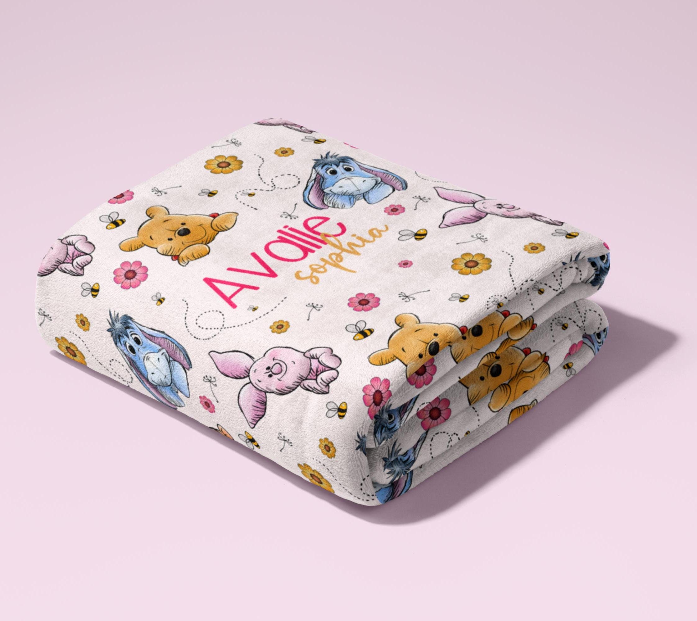 Custom Teddy Bear Personalized Nursery Blanket Pooh Bear Blanket Personalized Winnie The Pooh Blanket Custom Name Blanket Baby Girl Blanket