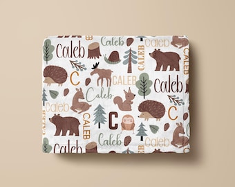 Woodland Animal Blanket Custom Swaddle Blanket Personalized Baby Swaddle Woodland Baby Shower Decorations Woodland Theme Woodland Blanket