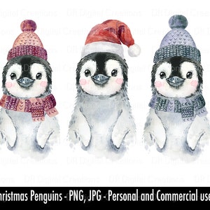 Watercolor Penguin PNG | Watercolour Penguin Digital Download | Arctic Animal PNG | Christmas Digital Download | Winter Animal PNG