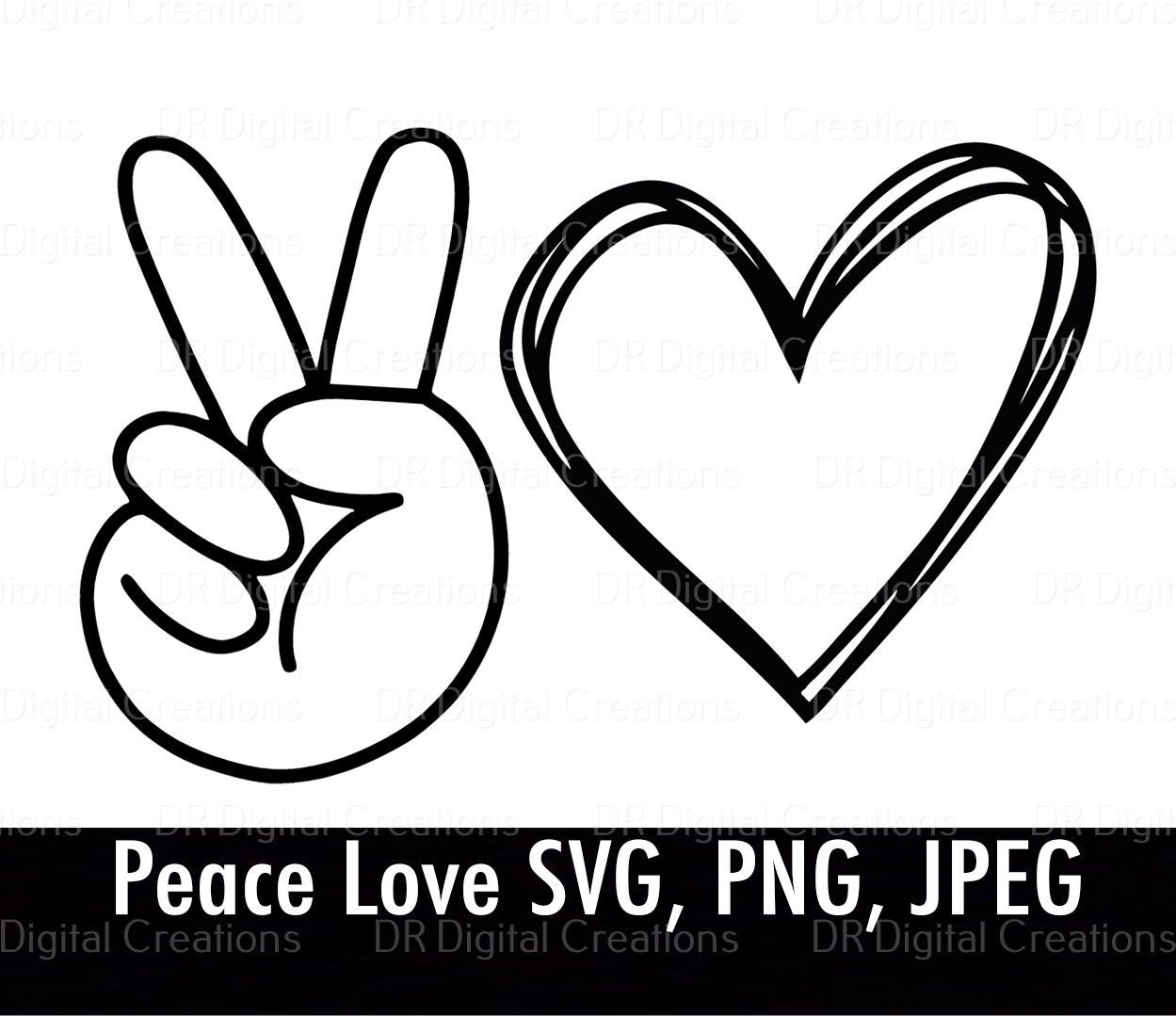 Art & Collectibles Digital Drawing & Illustration Heart Peace Hand