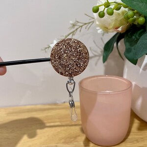 Glitter Rose Gold Retractable Badge | ID Holder | Keyring | Clip-on | Nursing Badge | Teaching Badge | Customisable