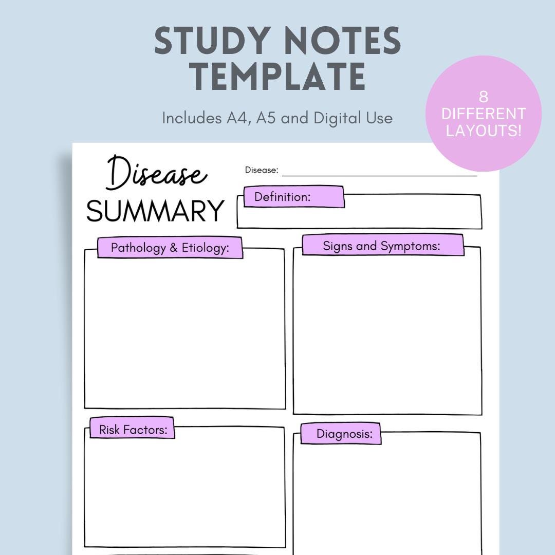 Pretty Med Notes Study Notes Template for Healthcare |nursing Notes | Purple ...