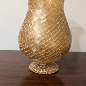 Large Amber Gold Mosaic Vase, Trumpet Style Glass Tile Decor 12inch