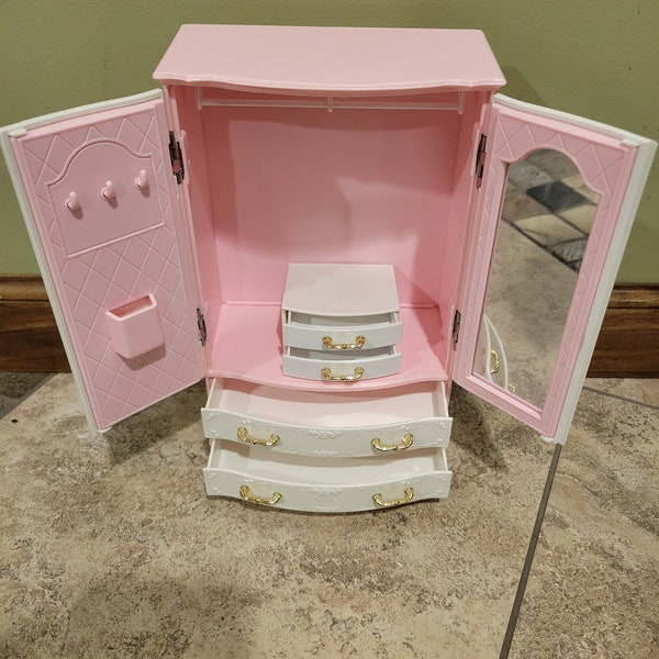 Vintage 1970's Takara Doll Closet, Japan Barbie armoire, Licca chan mini pink doll closet, rare mini Japan barbie furniture