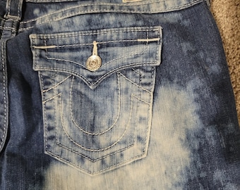 True Religion Jeans, Ladies Jeans, Tie dye Pants, Womens Jeans, Skinny w/ Flap Jeans, Cotton, Stretch Denim, Tie dye Wash 32W