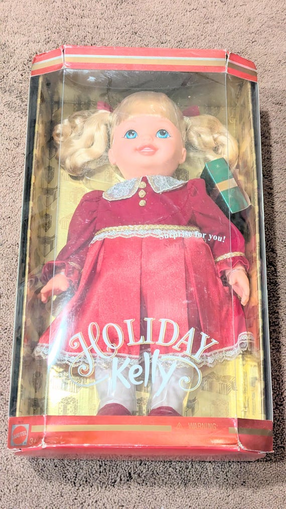 Vintage 2000 Holiday Barbie Kelly Doll, Blonde Hair, Festive Dress