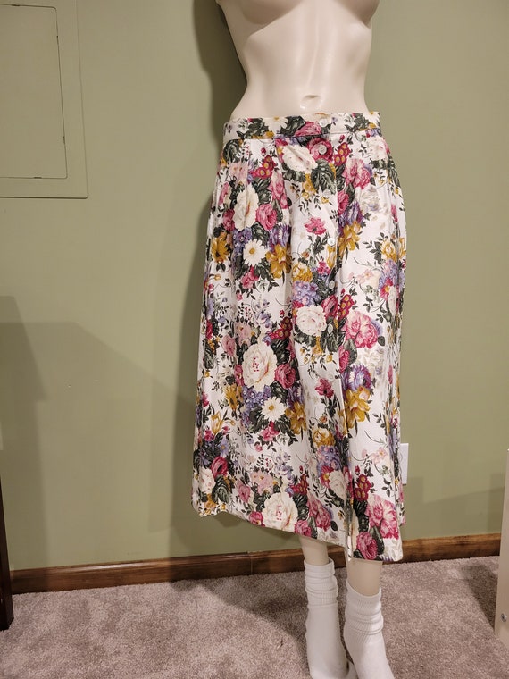 Vintage Linen Blend Skirt, Pleated Skirts, Floral 