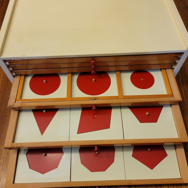 Large math Montessori drawer set, montessori shapes cabinet, geometric Math, Vintage geometric cabinet 6 drawer / flat file cabinet