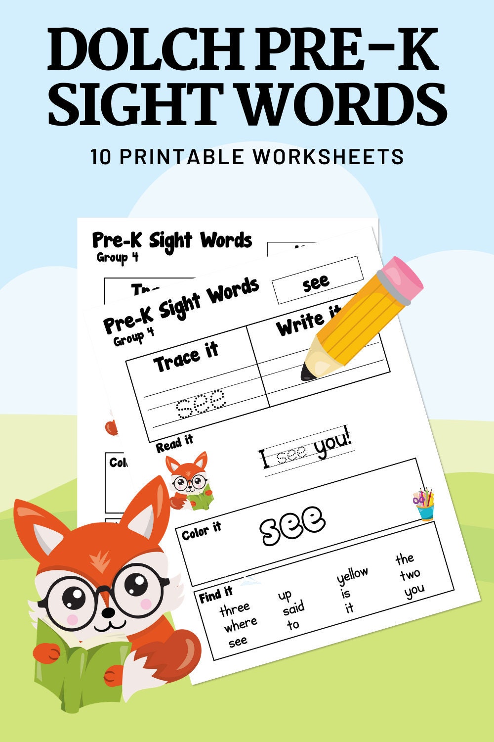 PreK Sight Word Printables Dolch First 10 Sight Words for Etsy