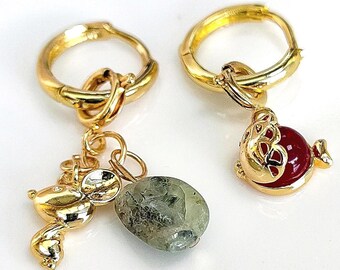 Mini Gold-Plated Huggie Hoop Earrings With Animal Baby Charms