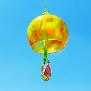 Neon Summer Furin, Suncatcher Glass Wind Chime, Hand-Blown and Hand-Painted Traditional Japanese Bell